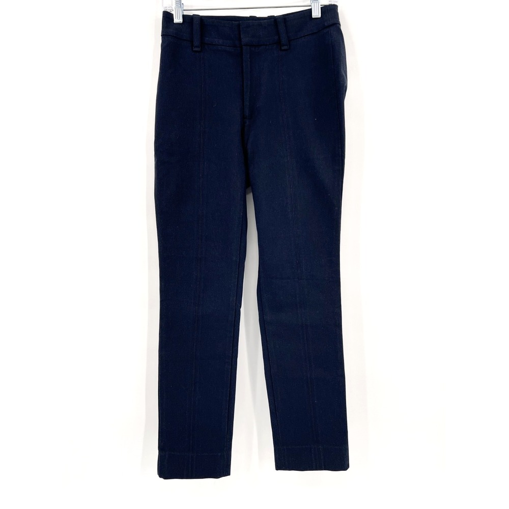 VINCE Women's Sz 4 Bluish Black Slim-Fit Cotton-Blend Ankle Dress Pants Stretch